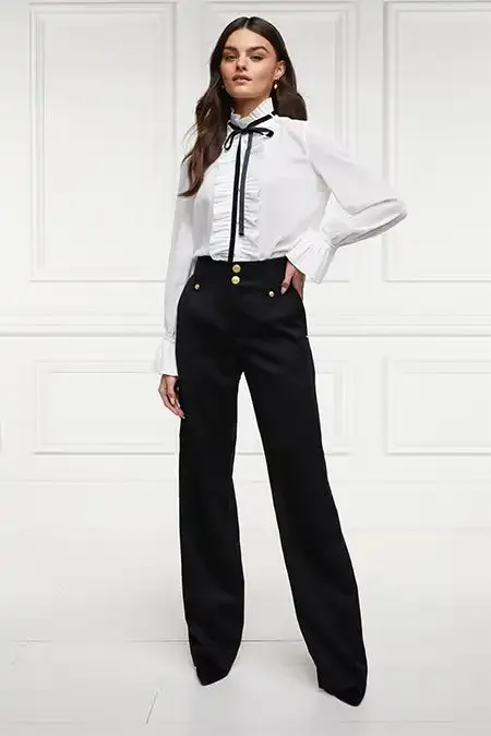 Women In Stock Tailoring Holland Cooper High Waisted Straight Trouser Black Barathea Women In Stock Tailoring Holland Cooper High Waisted Straight Trouser Black Barathea
