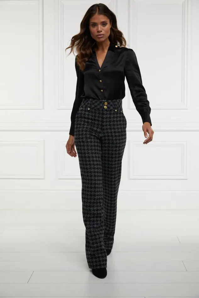 Women In Stock Tailoring Holland Cooper High Waisted Straight Trouser Large Scale Charcoal Houndstooth Women In Stock Tailoring Holland Cooper High Waisted Straight Trouser Large Scale Charcoal Houndstooth