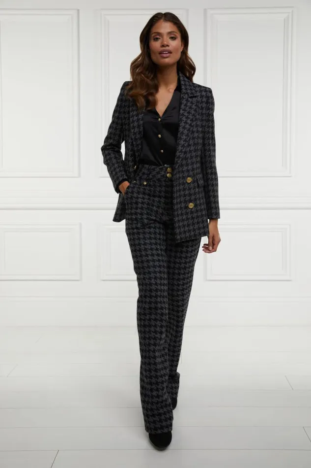 Women In Stock Tailoring Holland Cooper High Waisted Straight Trouser Large Scale Charcoal Houndstooth Women In Stock Tailoring Holland Cooper High Waisted Straight Trouser Large Scale Charcoal Houndstooth
