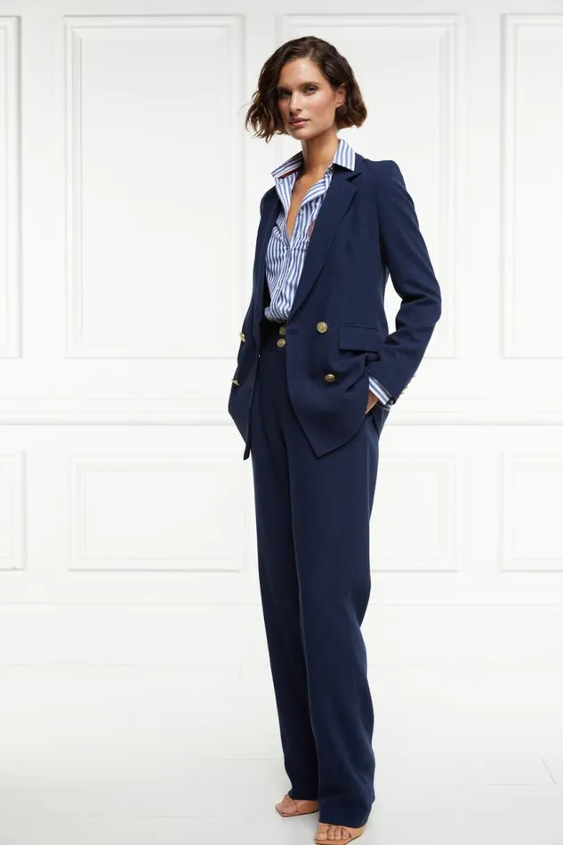 Women In Stock Tailoring Holland Cooper High Waisted Straight Trouser Navy Linen Women In Stock Tailoring Holland Cooper High Waisted Straight Trouser Navy Linen