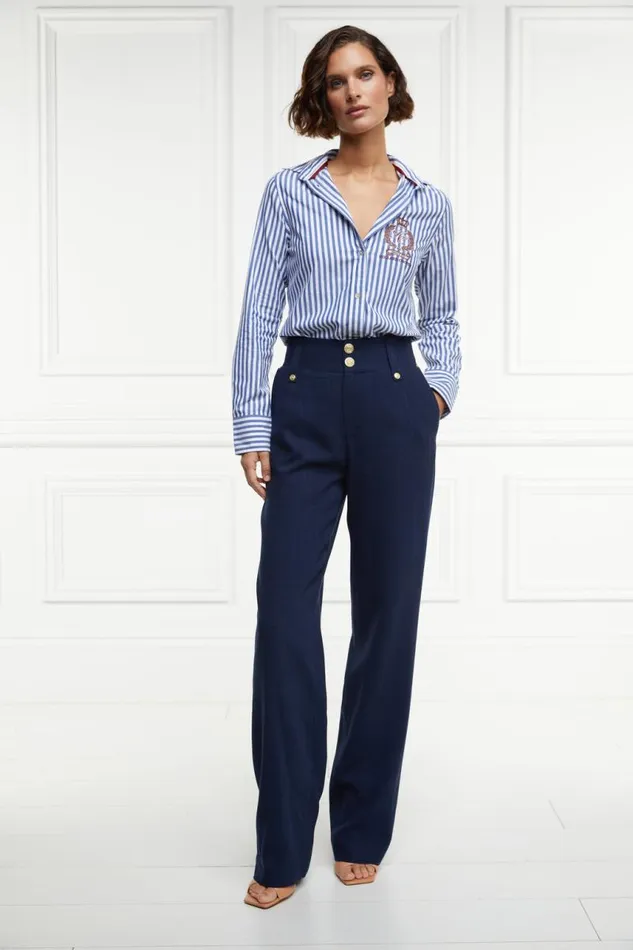 Women In Stock Tailoring Holland Cooper High Waisted Straight Trouser Navy Linen Women In Stock Tailoring Holland Cooper High Waisted Straight Trouser Navy Linen