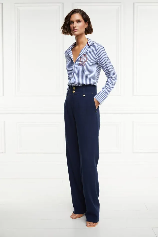 Women In Stock Tailoring Holland Cooper High Waisted Straight Trouser Navy Linen Women In Stock Tailoring Holland Cooper High Waisted Straight Trouser Navy Linen