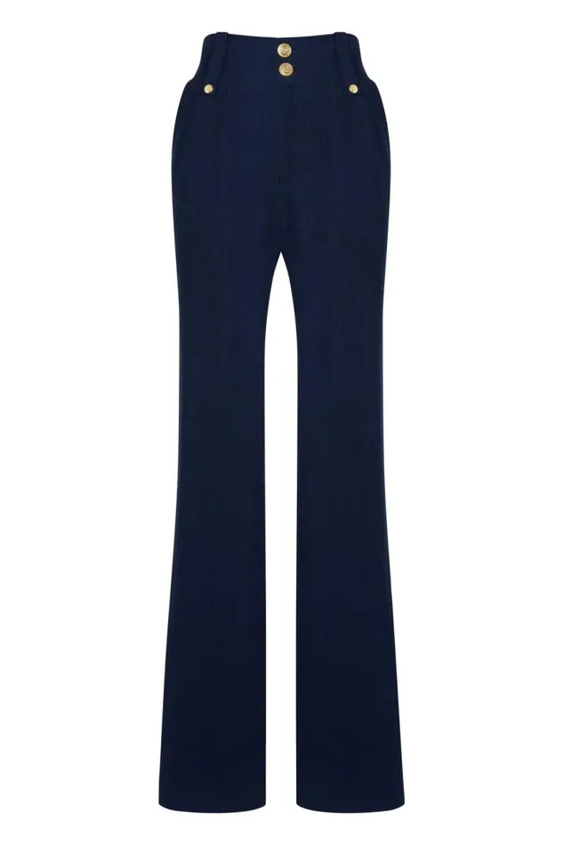 Women In Stock Tailoring Holland Cooper High Waisted Straight Trouser Navy Linen Women In Stock Tailoring Holland Cooper High Waisted Straight Trouser Navy Linen