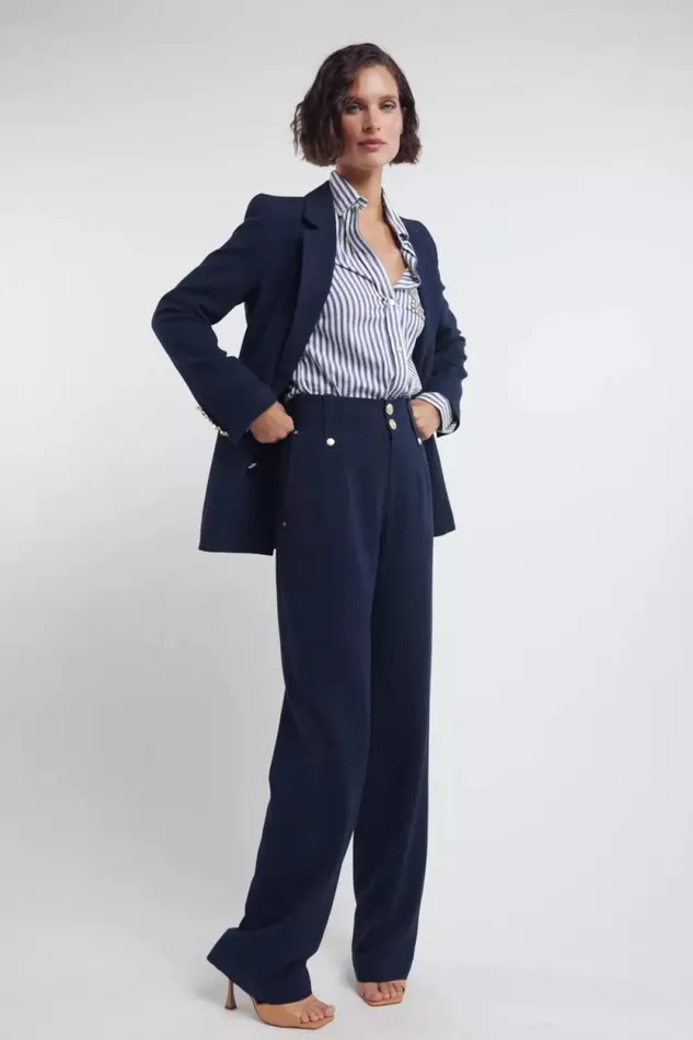 Women In Stock Tailoring Holland Cooper High Waisted Straight Trouser Navy Linen Women In Stock Tailoring Holland Cooper High Waisted Straight Trouser Navy Linen