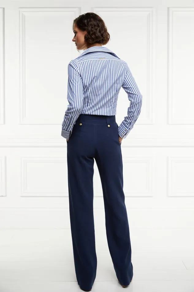 Women In Stock Tailoring Holland Cooper High Waisted Straight Trouser Navy Linen Women In Stock Tailoring Holland Cooper High Waisted Straight Trouser Navy Linen