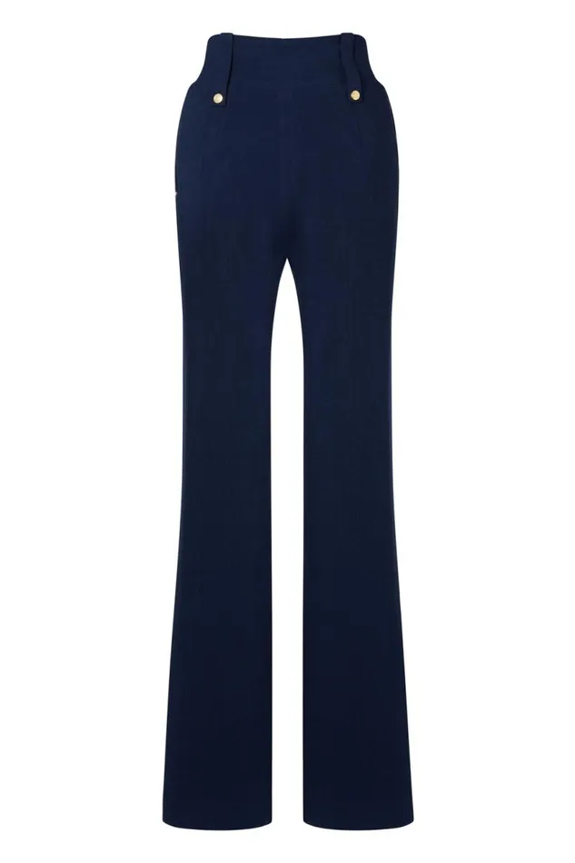 Women In Stock Tailoring Holland Cooper High Waisted Straight Trouser Navy Linen Women In Stock Tailoring Holland Cooper High Waisted Straight Trouser Navy Linen