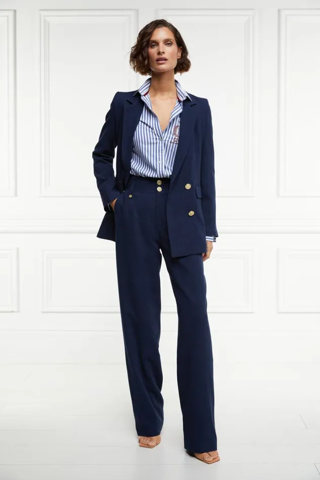Women In Stock Tailoring Holland Cooper High Waisted Straight Trouser Navy Linen Women In Stock Tailoring Holland Cooper High Waisted Straight Trouser Navy Linen