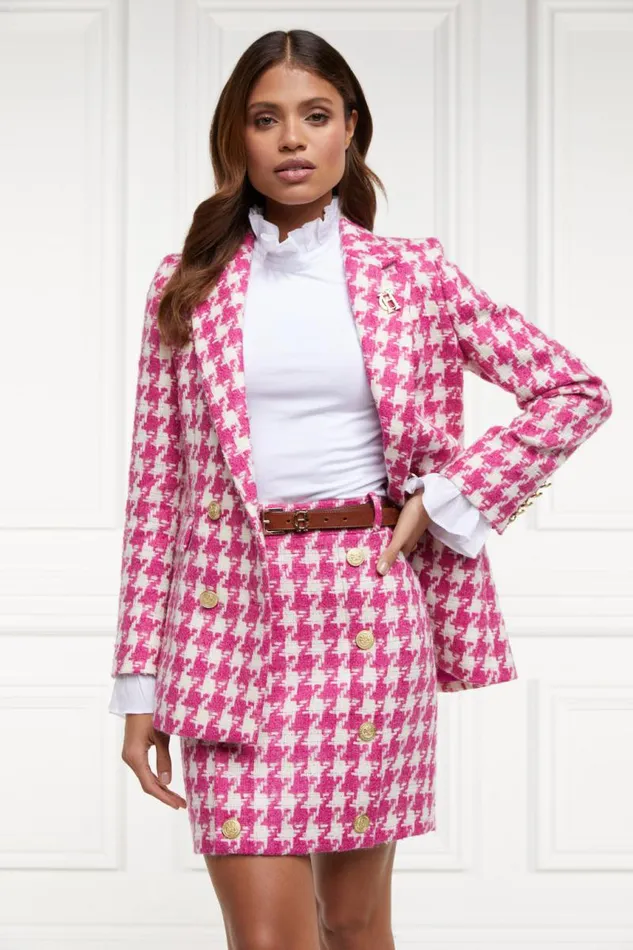 Women In Stock Tailoring Holland Cooper Knightsbridge Skirt Hot Pink Large Scale Houndstooth