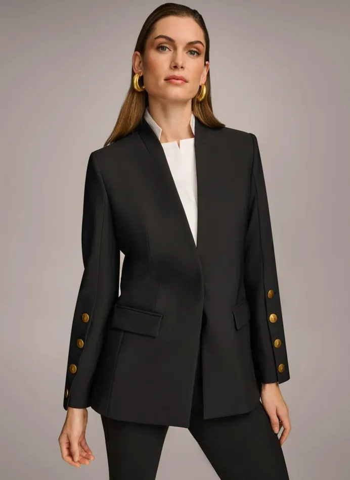 Women JACKET WITH BUTTON DETAILS ON SLEEVE Black Donna Karan New York Jackets And Blazers Women JACKET WITH BUTTON DETAILS ON SLEEVE Black Donna Karan New York Jackets And Blazers