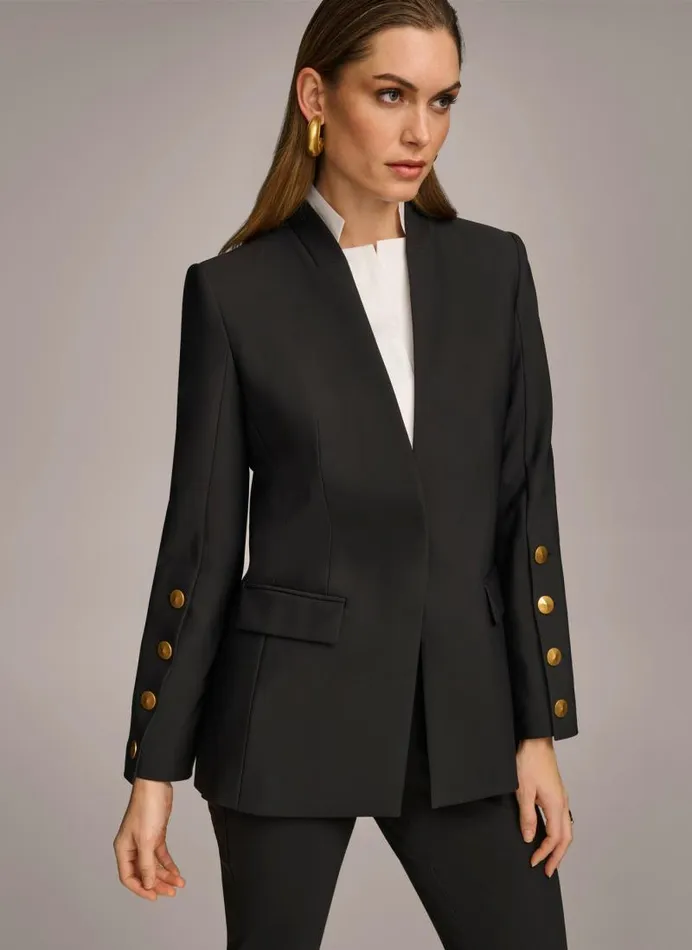 Women JACKET WITH BUTTON DETAILS ON SLEEVE Black Donna Karan New York Jackets And Blazers