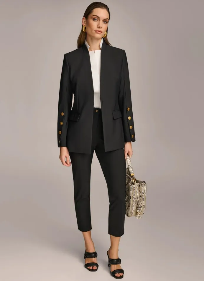 Women JACKET WITH BUTTON DETAILS ON SLEEVE Black Donna Karan New York Jackets And Blazers