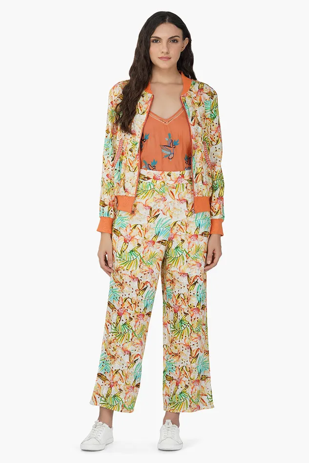Women Jackets America and Beyond Tangerine Floral Bomber