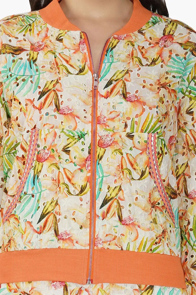 Women Jackets America and Beyond Tangerine Floral Bomber