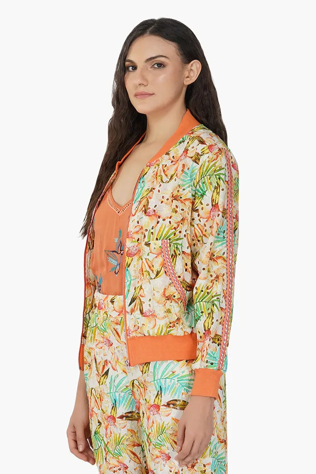 Women Jackets America and Beyond Tangerine Floral Bomber