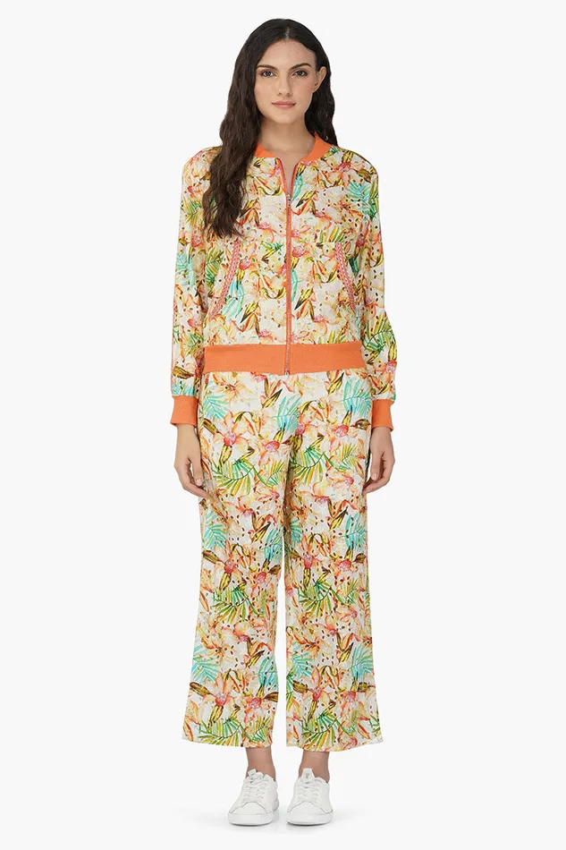Women Jackets America and Beyond Tangerine Floral Bomber