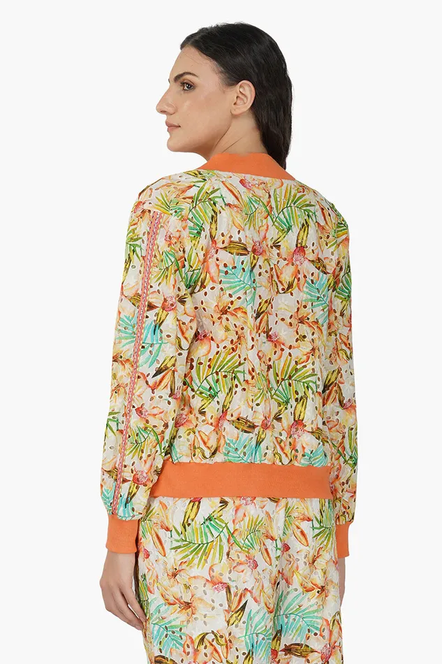 Women Jackets America and Beyond Tangerine Floral Bomber
