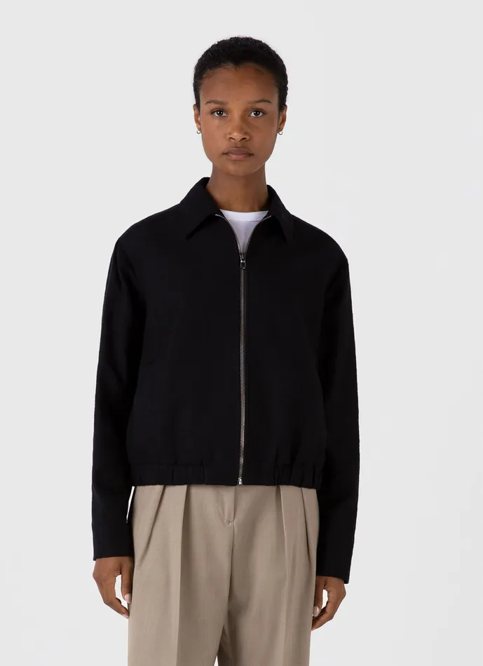 Women Jackets and Coats ussunspel Cotton Raffia Bomber Jacket Black