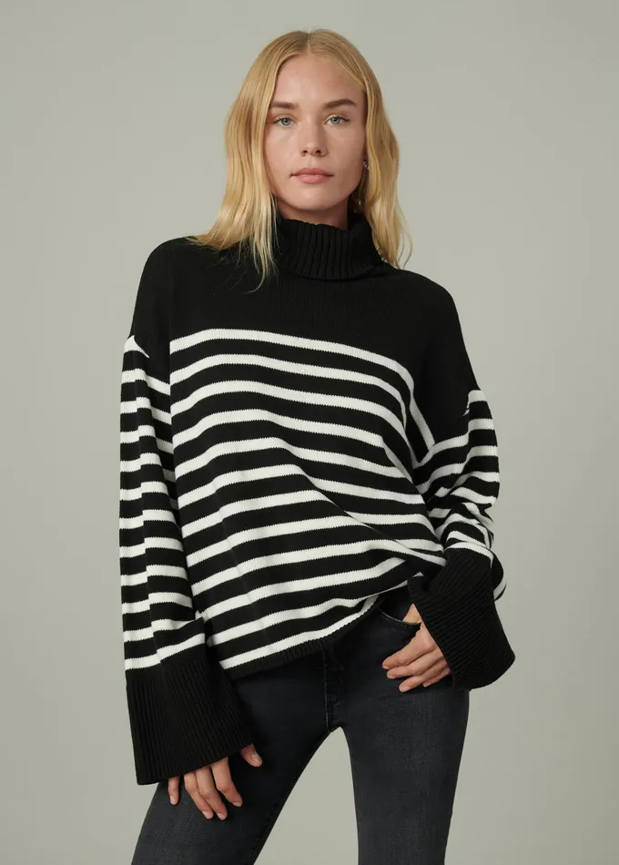 Women Joe8217s Jeans THE PENELOPE STRIPE SWEATER Black White Stripe Sweaters