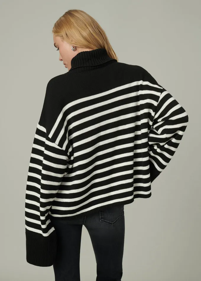 Women Joe8217s Jeans THE PENELOPE STRIPE SWEATER Black White Stripe Sweaters