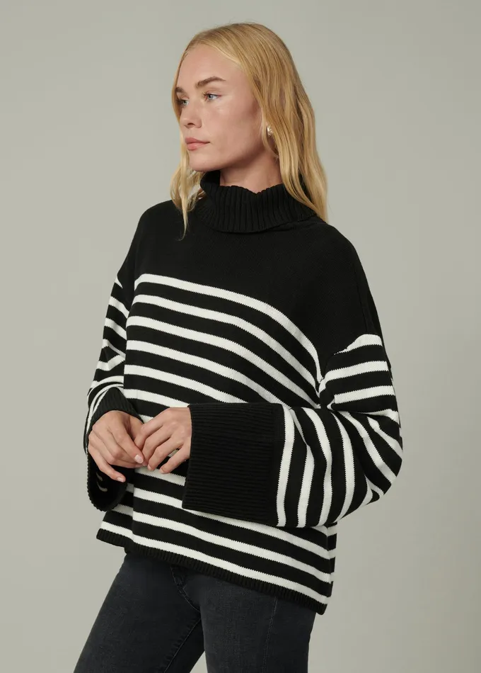Women Joe8217s Jeans THE PENELOPE STRIPE SWEATER Black White Stripe Sweaters
