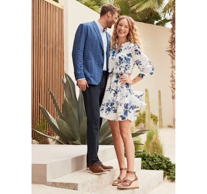 Women Johnston and Murphy Dresses and Jumpsuits Tiered VNeck Print Dress Blue Women Johnston and Murphy Dresses and Jumpsuits Tiered VNeck Print Dress Blue
