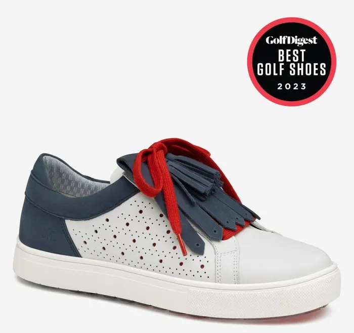 Women Johnston and Murphy Golf Madison Perfed Hybrid Whitenavyred Calfskin