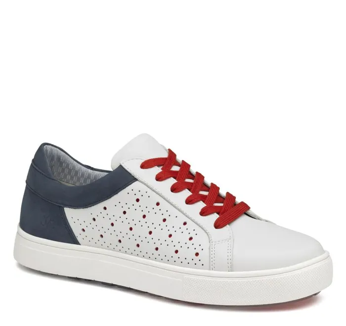 Women Johnston and Murphy Golf Madison Perfed Hybrid Whitenavyred Calfskin Women Johnston and Murphy Golf Madison Perfed Hybrid Whitenavyred Calfskin