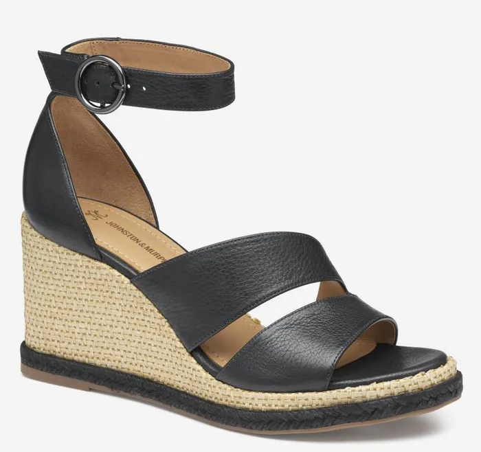 Women Johnston and Murphy Heels and Platform Wedges Marcia Asymmetrical Sandal Black Calfskin Women Johnston and Murphy Heels and Platform Wedges Marcia Asymmetrical Sandal Black Calfskin