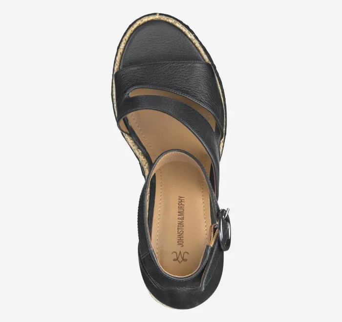 Women Johnston and Murphy Heels and Platform Wedges Marcia Asymmetrical Sandal Black Calfskin Women Johnston and Murphy Heels and Platform Wedges Marcia Asymmetrical Sandal Black Calfskin