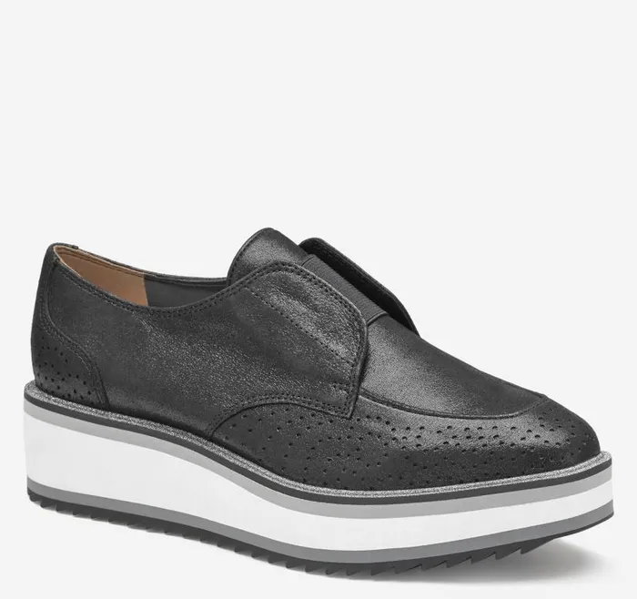 Women Johnston and Murphy Mules and Loafers Gracelyn Gore Oxford Black Metallic Kid Suede Women Johnston and Murphy Mules and Loafers Gracelyn Gore Oxford Black Metallic Kid Suede