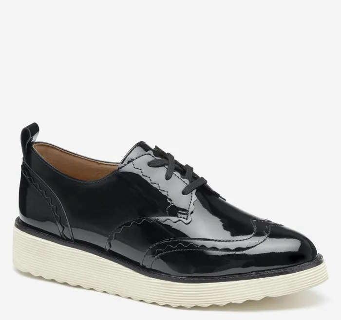 Women Johnston and Murphy Mules and Loafers Mitzi Scalloped Wingtip Black Patent Leather Women Johnston and Murphy Mules and Loafers Mitzi Scalloped Wingtip Black Patent Leather