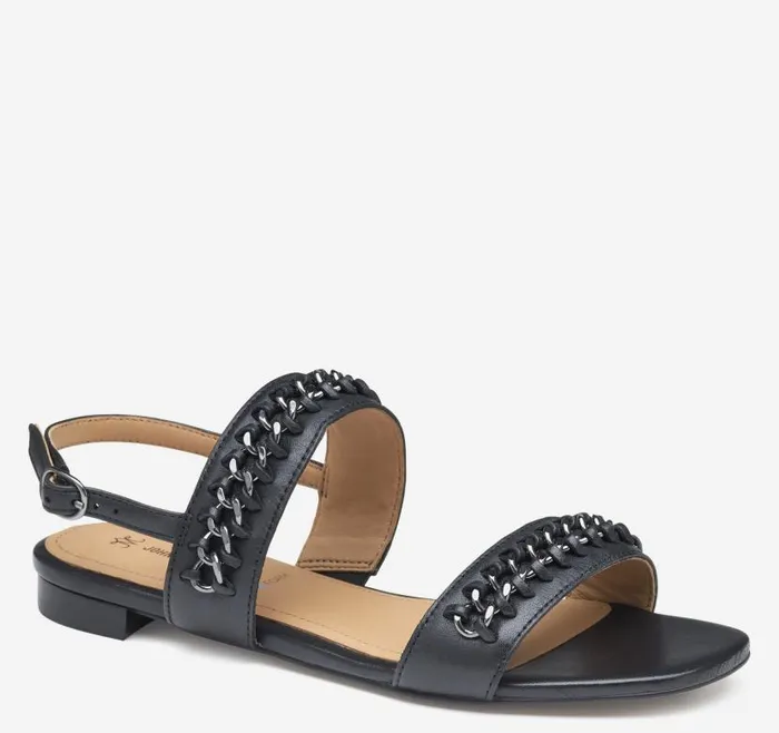 Women Johnston and Murphy Sandals Lilly Chain Sandal Black Glove Leather