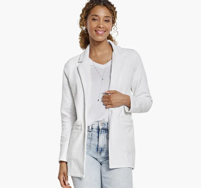 Women Johnston and Murphy Shirts Sweaters and Blazers Crinkle Knit Jacquard Blazer White