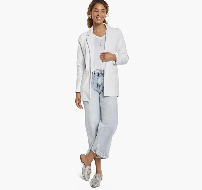 Women Johnston and Murphy Shirts Sweaters and Blazers Crinkle Knit Jacquard Blazer White Women Johnston and Murphy Shirts Sweaters and Blazers Crinkle Knit Jacquard Blazer White
