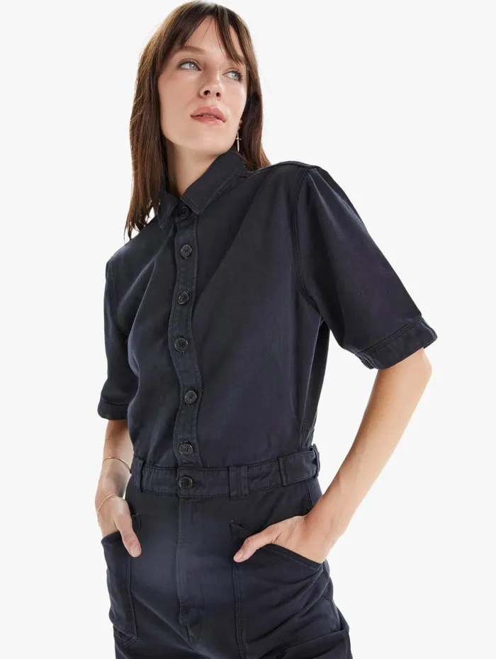 Women Jumpsuits Mother Denim The Elbow Grease Jumpsuit Flood Black