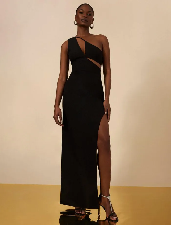 Women Kai One Shoulder Cutout Gown Black BCBG Dresses