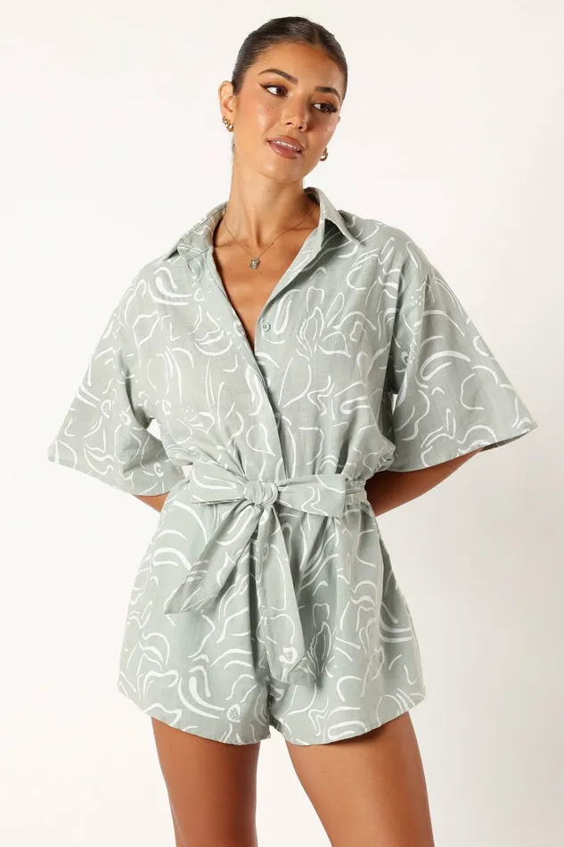 Women Kellie Romper Sage Jumpsuits and Rompers Petal and Pup