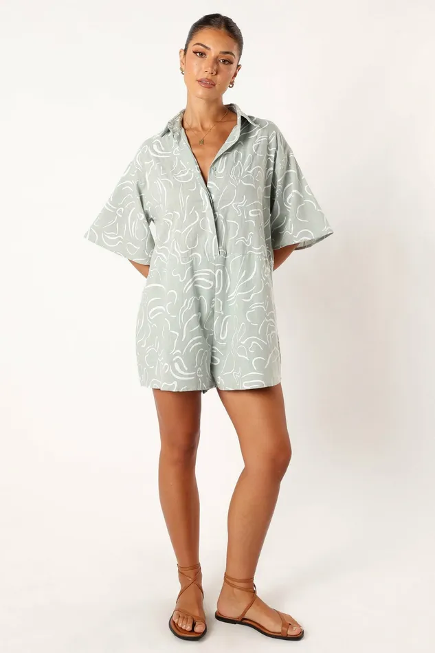 Women Kellie Romper Sage Jumpsuits and Rompers Petal and Pup