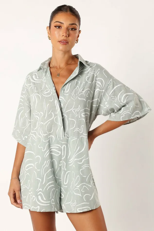 Women Kellie Romper Sage Jumpsuits and Rompers Petal and Pup