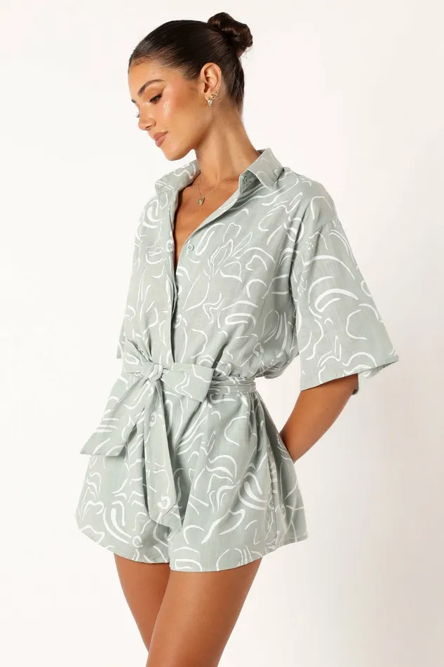 Women Kellie Romper Sage Jumpsuits and Rompers Petal and Pup