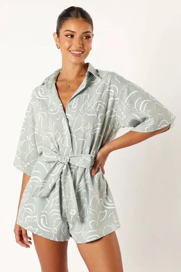 Women Kellie Romper Sage Jumpsuits and Rompers Petal and Pup