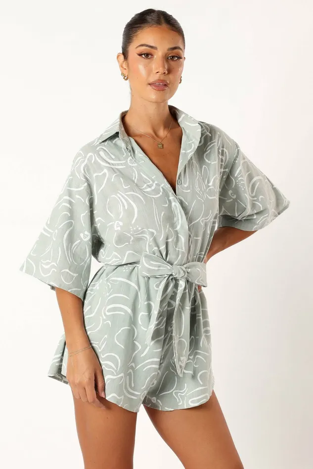 Women Kellie Romper Sage Jumpsuits and Rompers Petal and Pup