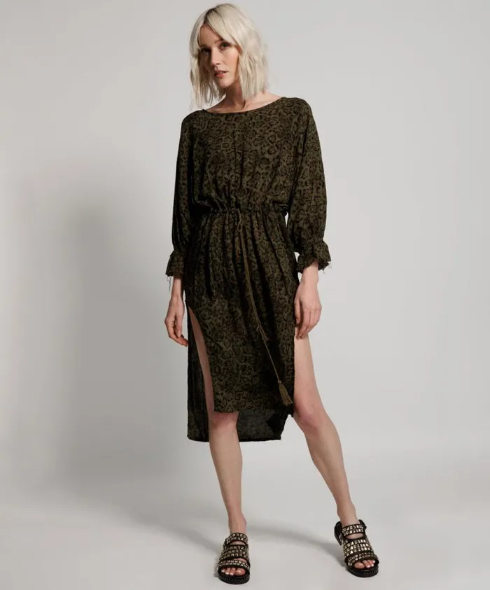 Women KHAKI LEOPARD TIE DYE SOCIETY CLUB DRESS One Teaspoon Midi and Maxi Dresses