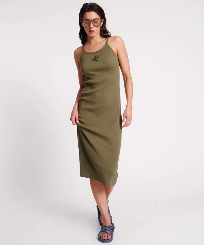 Women KHAKI ONE TEASPOON RIB SINGLET MIDI DRESS One Teaspoon Midi and Maxi Dresses