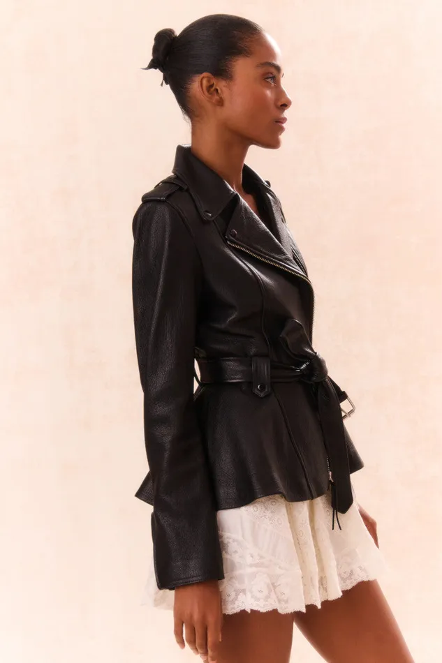 WomenKids LoveShackFancy Jackets and Coats Montine Lamb Leather Moto Jacket Black