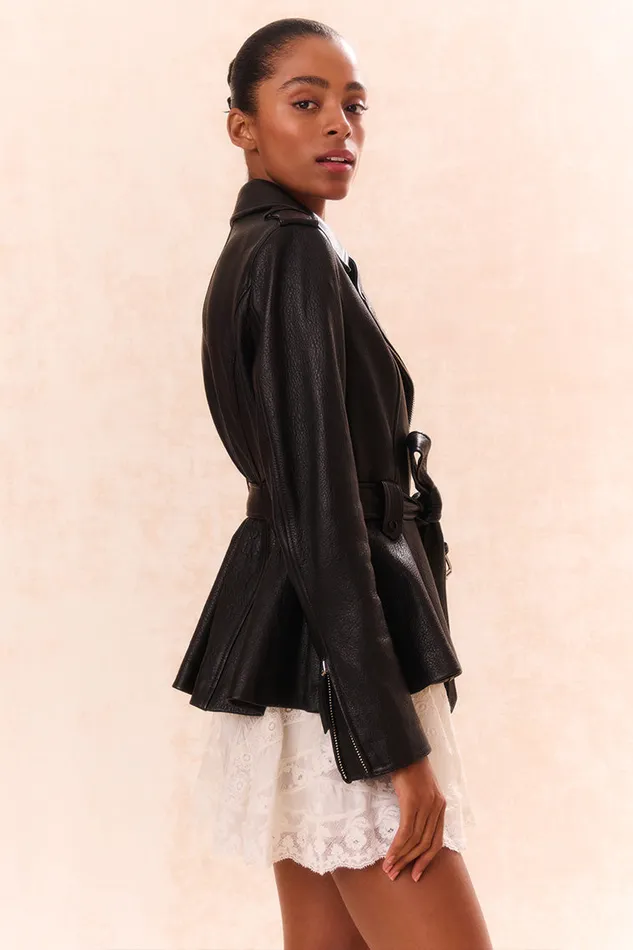 WomenKids LoveShackFancy Jackets and Coats Montine Lamb Leather Moto Jacket Black