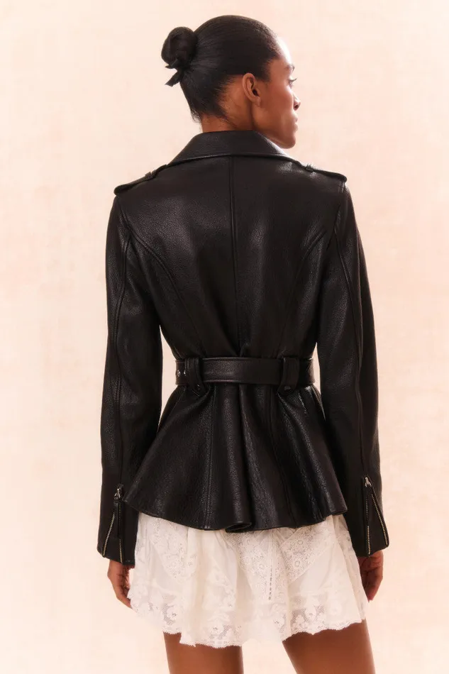 WomenKids LoveShackFancy Jackets and Coats Montine Lamb Leather Moto Jacket Black