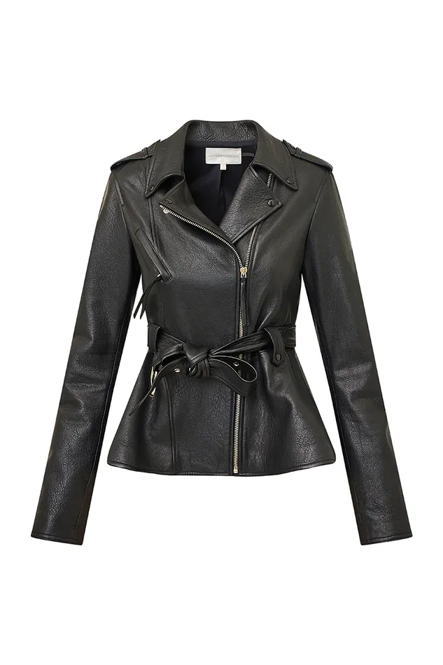 WomenKids LoveShackFancy Jackets and Coats Montine Lamb Leather Moto Jacket Black
