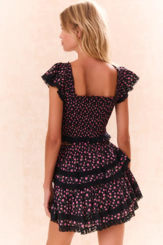 WomenKids LoveShackFancy Skirts Ruffle Mini Floral LaceTrimmed Skirt Pink Noir