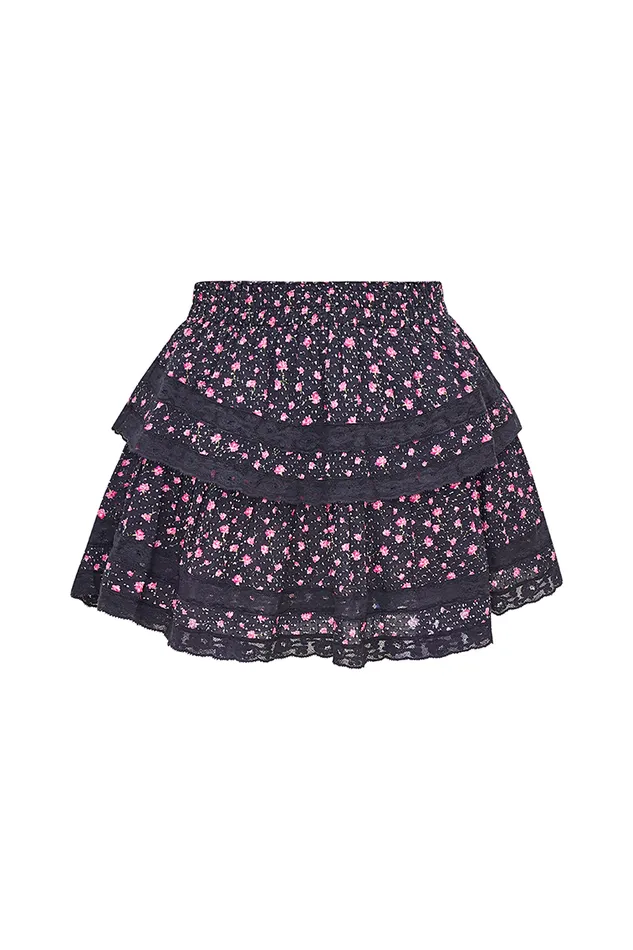 WomenKids LoveShackFancy Skirts Ruffle Mini Floral LaceTrimmed Skirt Pink Noir
